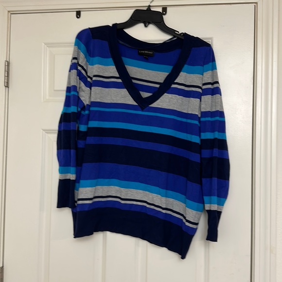 Lane Bryant Multistripe VNeck Sweater Gorgeous Soft Material Plus 22/24 - Picture 1 of 6